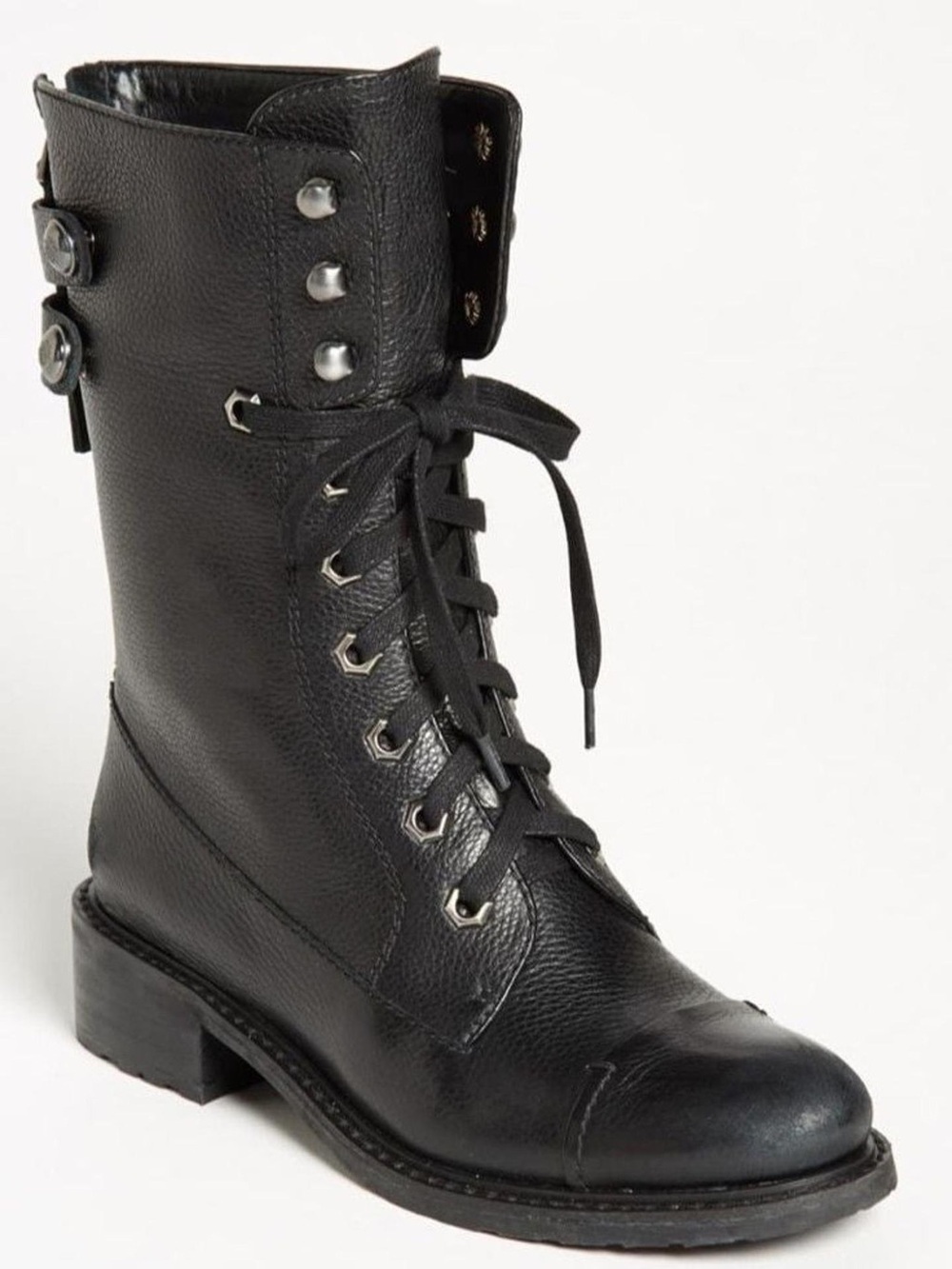 Sam Edelman Black Leather Lace-Up Combat Boot